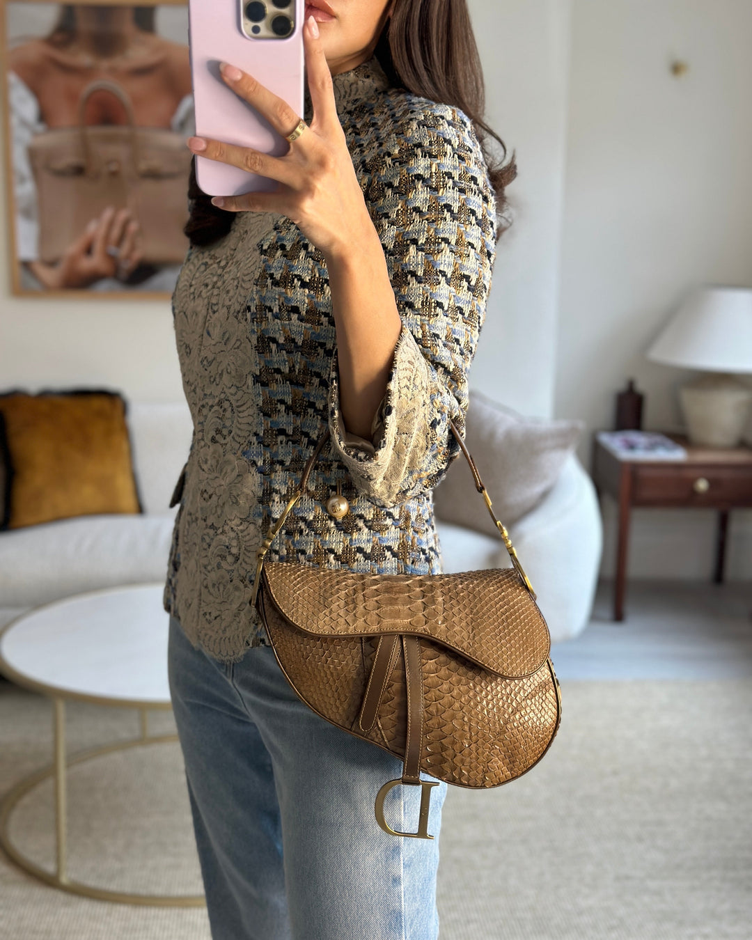 *RARE* Christian Dior Brown Python Saddle Bag with Antique Gold Hardware
