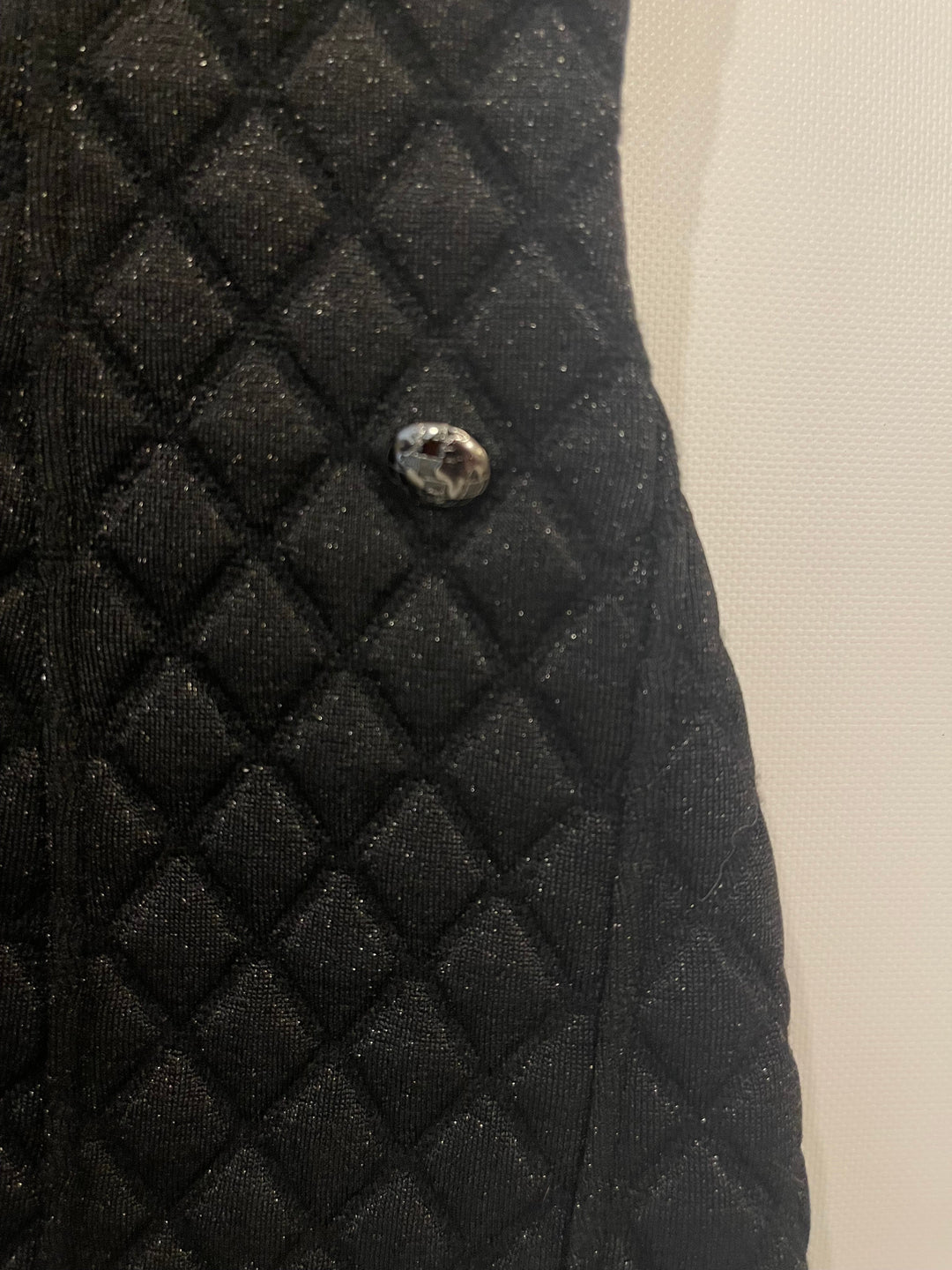Top Quality Chanel Black Padded Shimmery Short Sleeve Bodycon Mini Dress with CC Logo Detail Size FR 40 (UK 12)