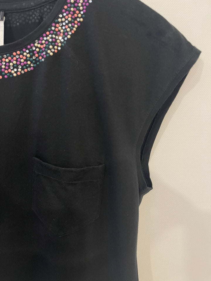 *FIRE PRICE* Top Quality Chanel Black Top with Collar Embellishment and CC Logo Detail Size FR 38 (UK 10)