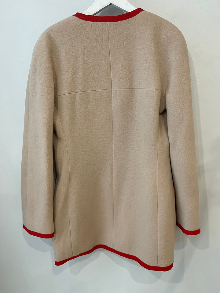 Top Quality Chanel Vintage Wool Beige and Red Jacket with Gold CC Button Details Size FR 38 (UK 10)