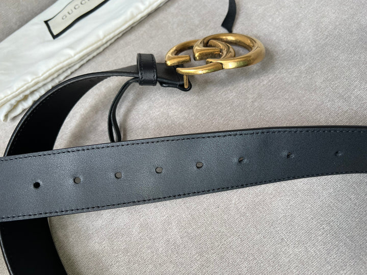 Gucci GG 2015 Re edition Marmont Black Wide Leather Belt with Gold Buckle (RRP £380)