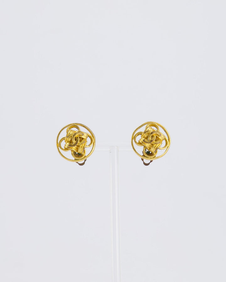 *HOT* Top Quality Chanel Gold Round Knotted CC Logo Earrings