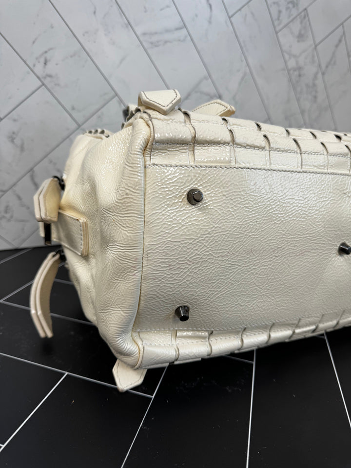 Burberry Prorsum Off White Patent Leather Satchel Large Handbag