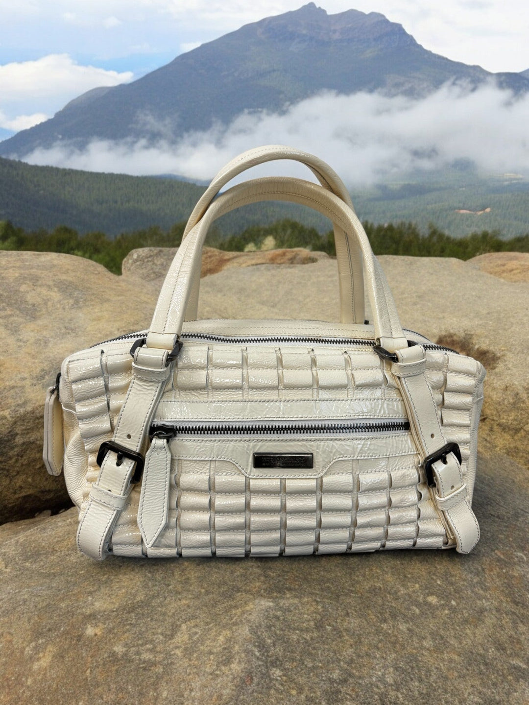 Burberry Prorsum Off White Patent Leather Satchel Large Handbag