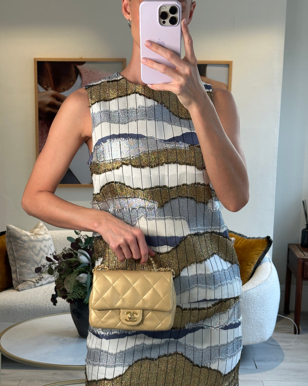 *CURRENT COLLECTION* Top Quality Chanel Metallic Gold Mini Top Handle Bag in Calfskin Leather with Gold Hardware and Clear Perspex Handle Detail