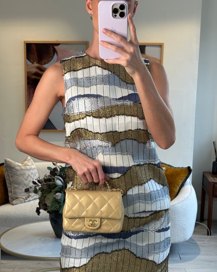 *CURRENT COLLECTION* Top Quality Chanel Metallic Gold Mini Top Handle Bag in Calfskin Leather with Gold Hardware and Clear Perspex Handle Detail