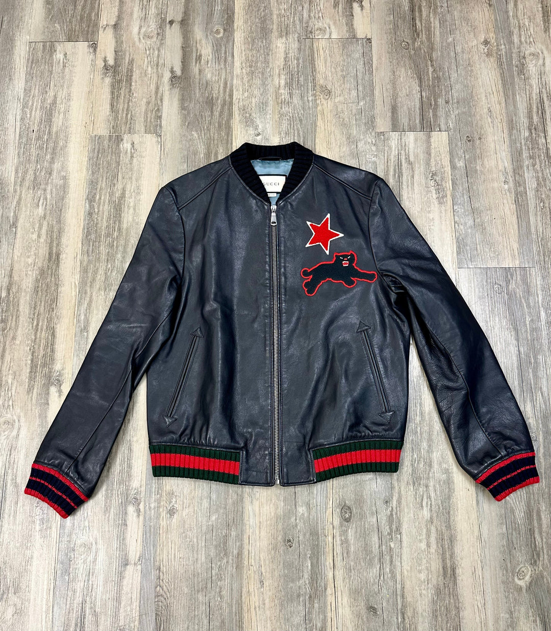 Gucci Jaguar Leather Varsity Jacket