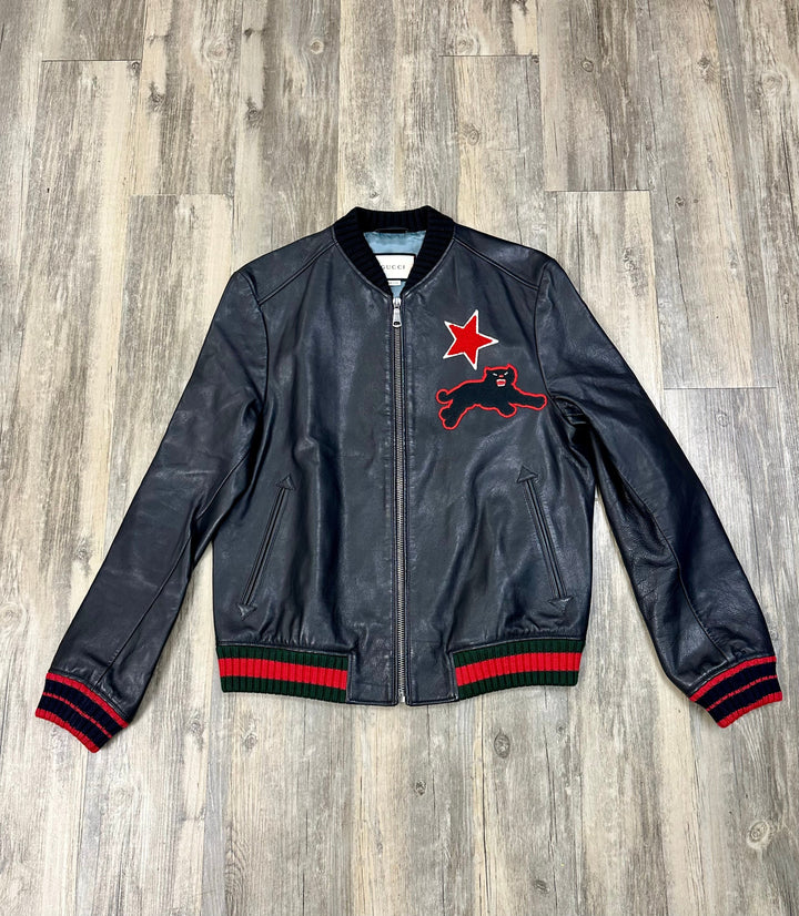 Gucci Jaguar Leather Varsity Jacket