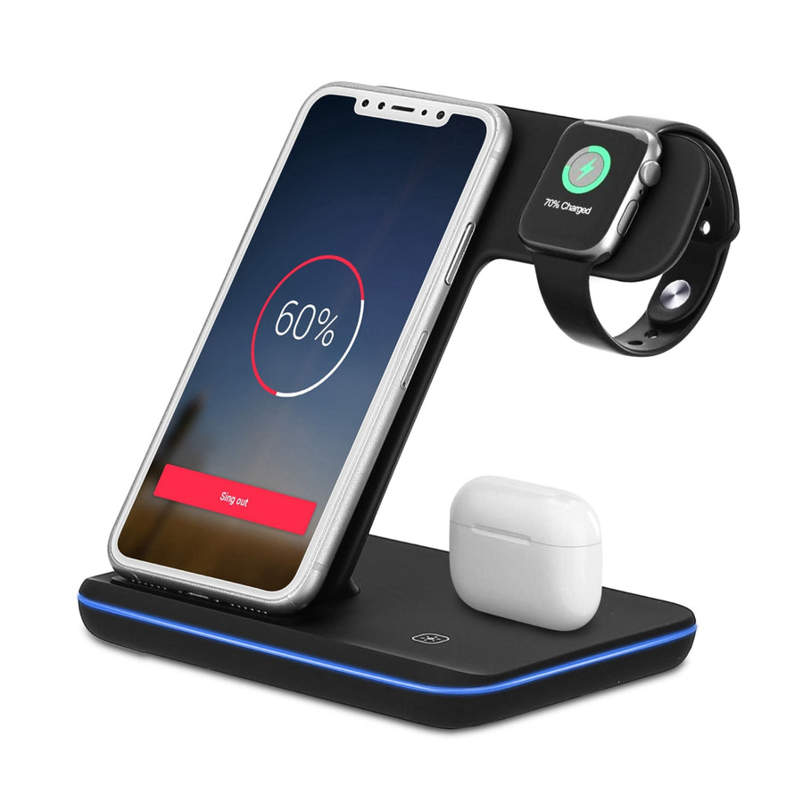title:3-in-1 Wireless Charger Stand: Fast Charging Station for iWatch, AirPods, iPhone - 15W;color:Black
