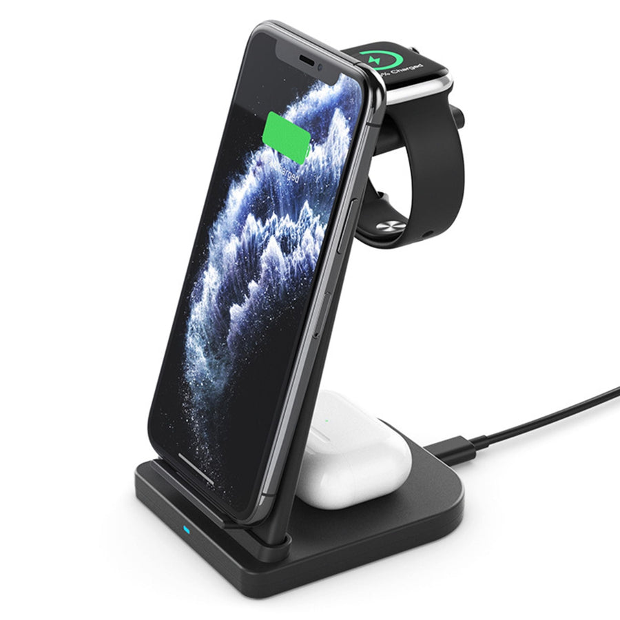 title:15W Fast Charging Station for iPhone, iWatch, AirPods - Qi Enabled Dock;color:Black
