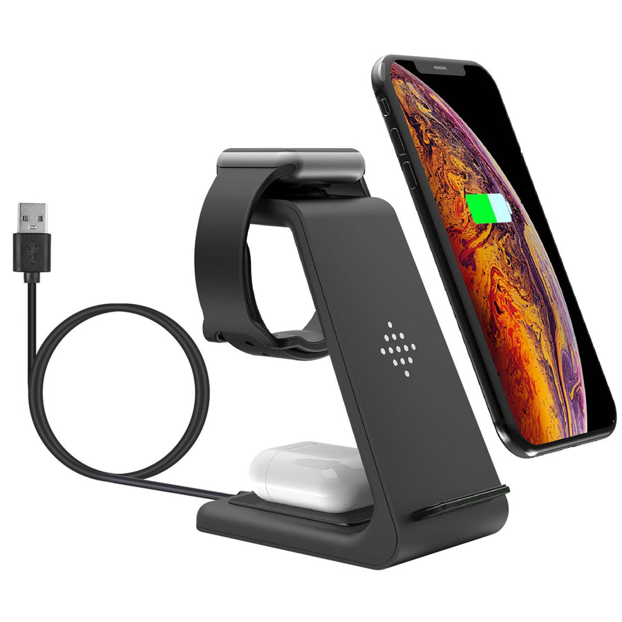 title:15W 3-in-1 Wireless Charger Dock: Fast Charging Station for iPhone 13/12/11/XS, Apple Watch Series 7/6/5/4/3/2/1, AirPods 2 & Pro;color:Black