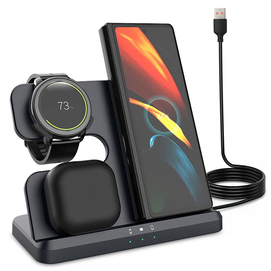 title:3-in-1 Wireless Charger for Qi Phones, Earphones & Watches - Fast Charging Station for iPhone 13/12 Pro Max, iWatch S7/S6;color:Black