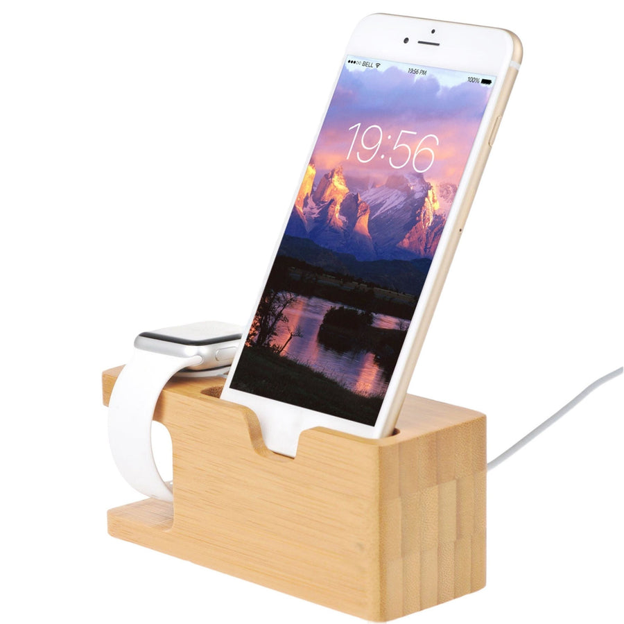 title:Bamboo Wood Charging Stand for Apple Watch 42mm 38mm Universal Phone Holder Dock Station iPhone X XS Max XR Galaxy S10/S9+ Google Nexus 6;color:Wood