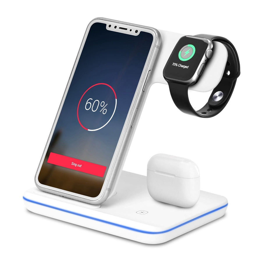 title:15W 3-in-1 Wireless Charger Stand for iWatch Series 5/4/3/2/1, AirPods, iPhone 11/11 Pro/Xs/X Max/XR/X/8/8Plus & Samsung;color:White