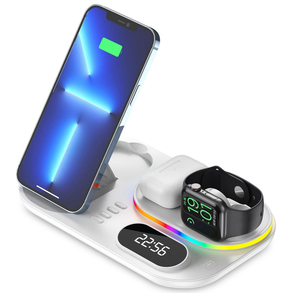 title:4-in-1 30W Wireless Charger Stand with Clock Nightlight for iWatch Airpod iPhone 13 12 11 Pro Samsung;color:White