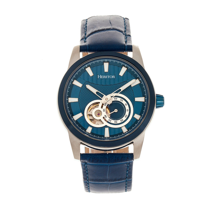 Heritor Automatic Davidson Semi-Skeleton Leather-Band Watch - Blue