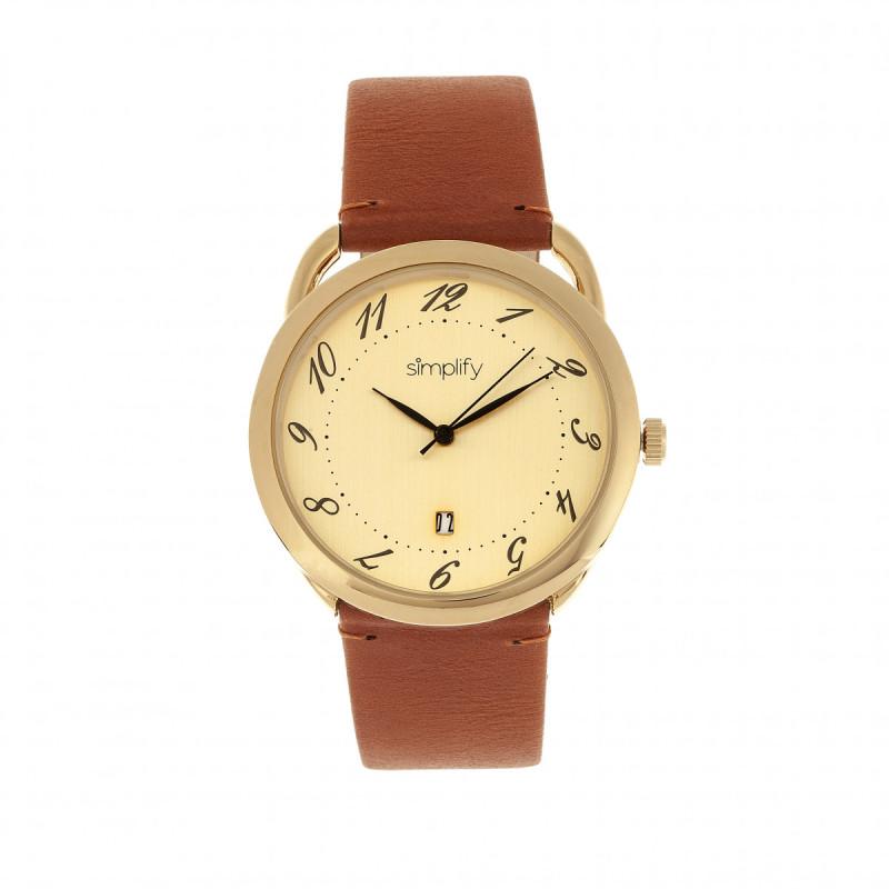 Simplify The 4900 Leather-Band Watch w/Date