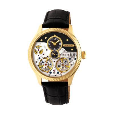 Heritor Automatic Winthrop Leather-Band Skeleton Watch