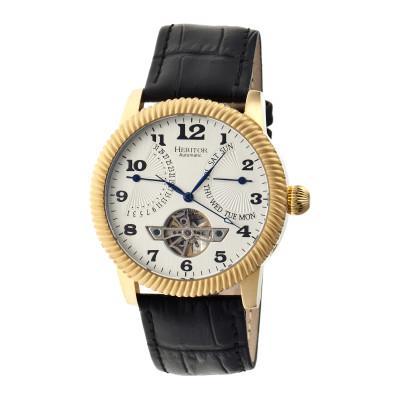 Heritor Automatic Piccard Semi-Skeleton Leather-Band Watch