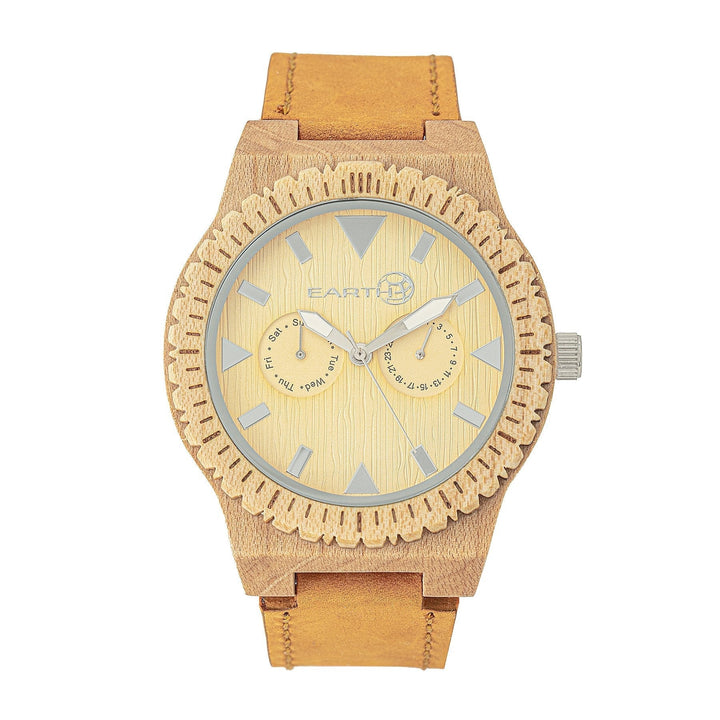 Earth Wood Hyperion Leather-Band Watch w/Day/Date