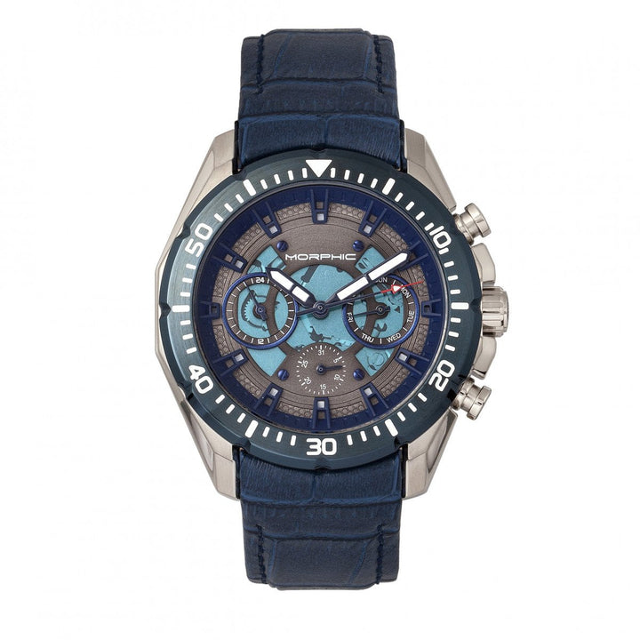 Morphic M66 Series Skeleton Dial Leather-Band Watch w/ Day/Date