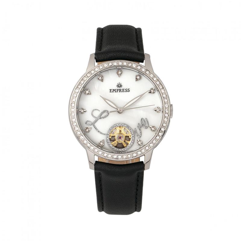 Empress Quinn Automatic MOP Semi-Skeleton Dial Bracelet Watch