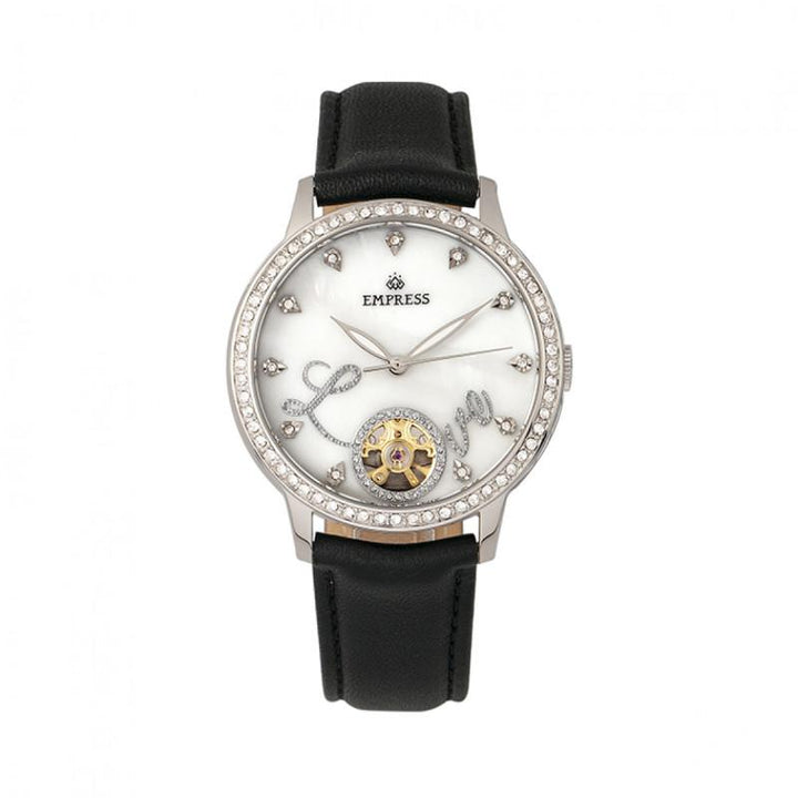 Empress Quinn Automatic MOP Semi-Skeleton Dial Bracelet Watch