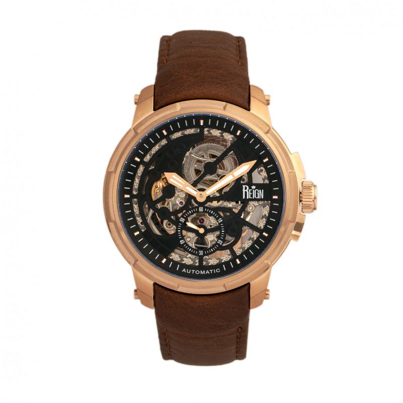 Reign Matheson Automatic Skeleton Dial Leather-Band Watch