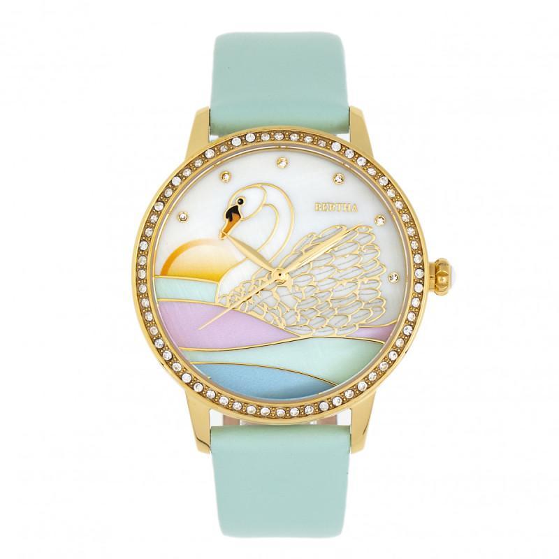Bertha Grace MOP Leather-Band Watch