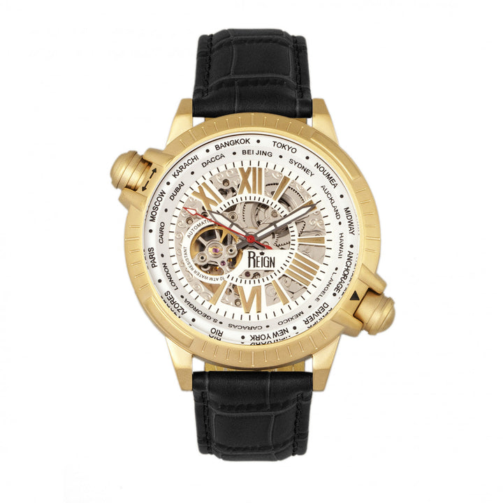Reign Thanos Automatic Leather-Band Watch - Gold/White