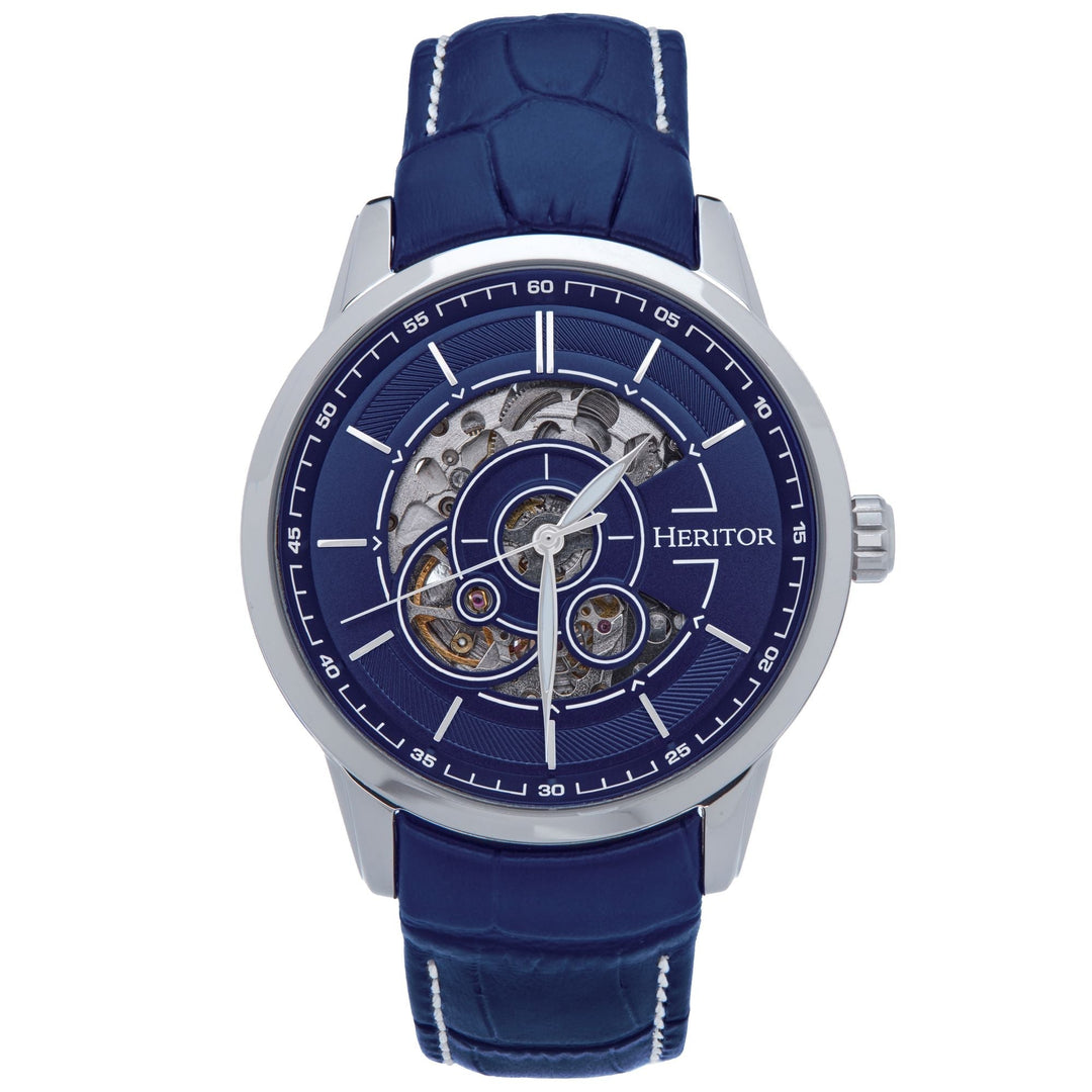 Heritor Automatic Davies Semi-Skeleton Leather-Band Watch - Ruumur