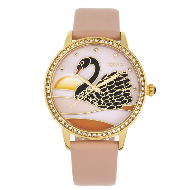 Bertha Grace MOP Leather-Band Watch