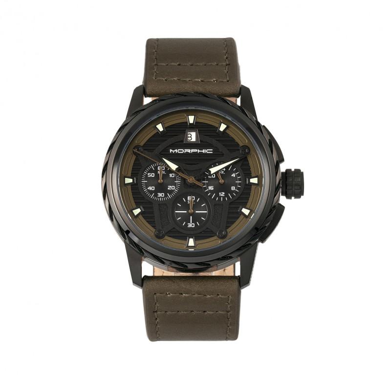 Morphic M61 Series Chronograph Leather-Band Watch w/Date