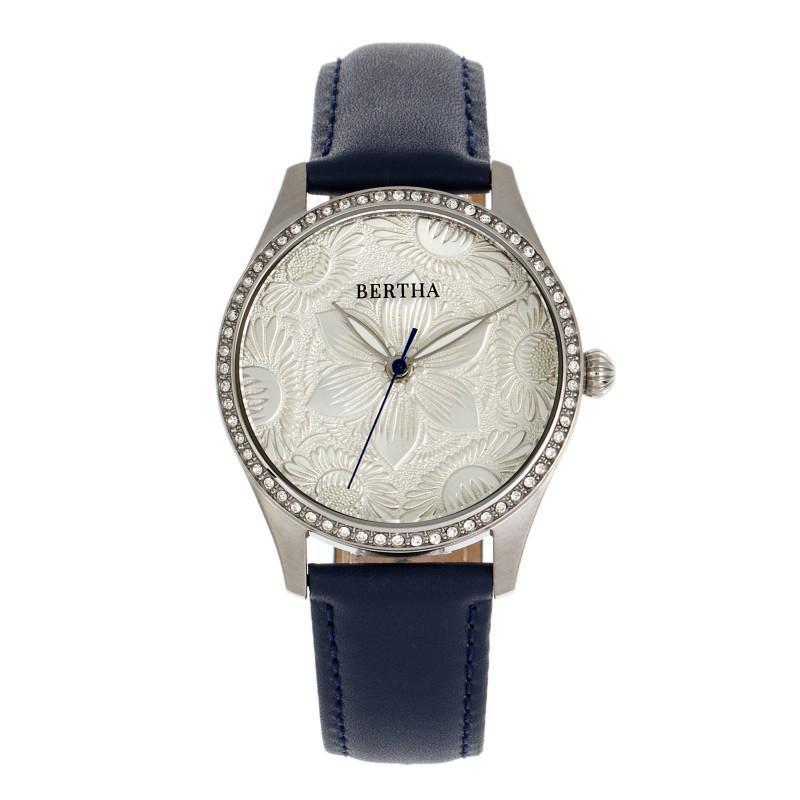 Bertha Dixie Floral Engraved Leather-Band Watch
