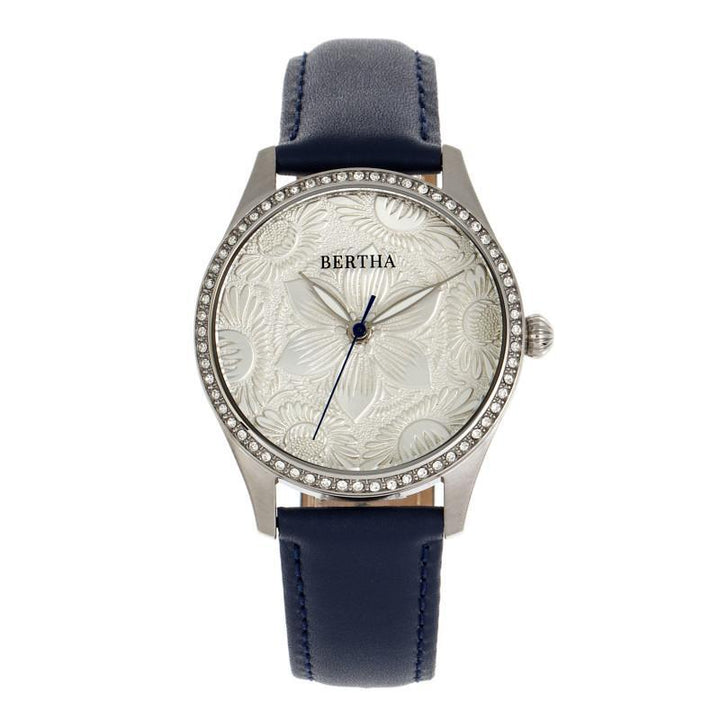 Bertha Dixie Floral Engraved Leather-Band Watch