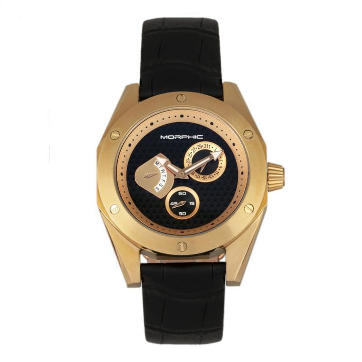Morphic M46 Series Leather-Band Men's Watch w/Date - Ruumur