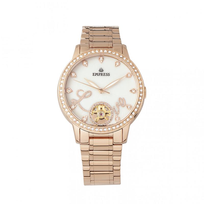Empress Quinn Automatic MOP Semi-Skeleton Dial Bracelet Watch