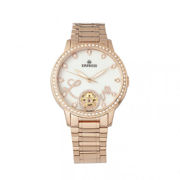 Empress Quinn Automatic MOP Semi-Skeleton Dial Bracelet Watch