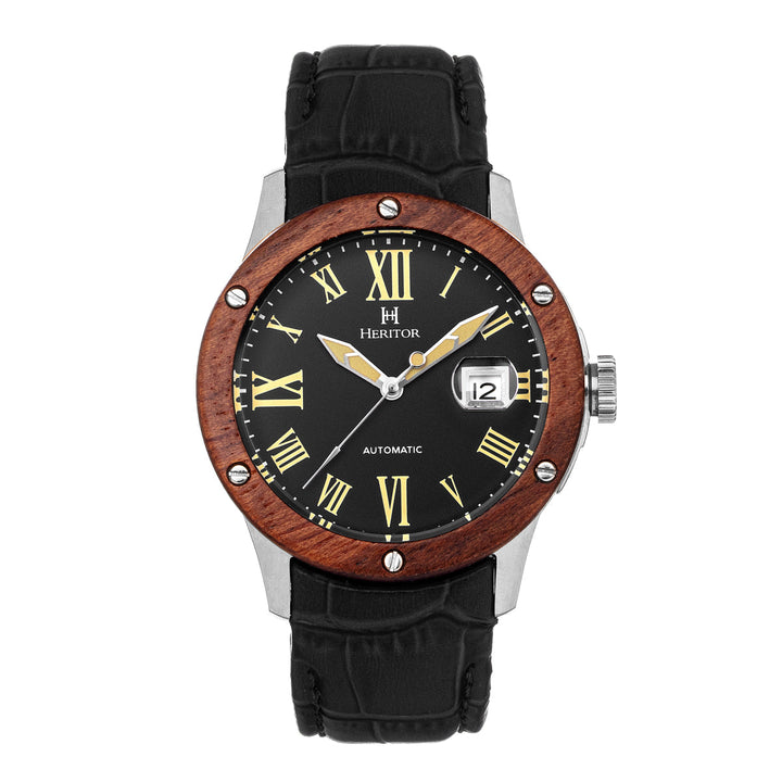 Heritor Automatic Everest Wooden Bezel Leather Band Watch /Date - Ruumur