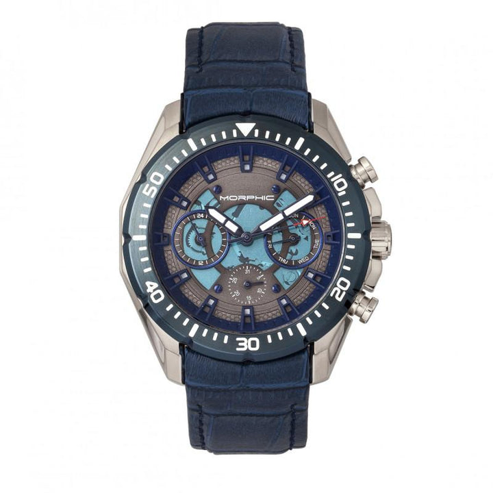 Morphic M66 Series Skeleton Dial Leather-Band Watch w/ Day/Date