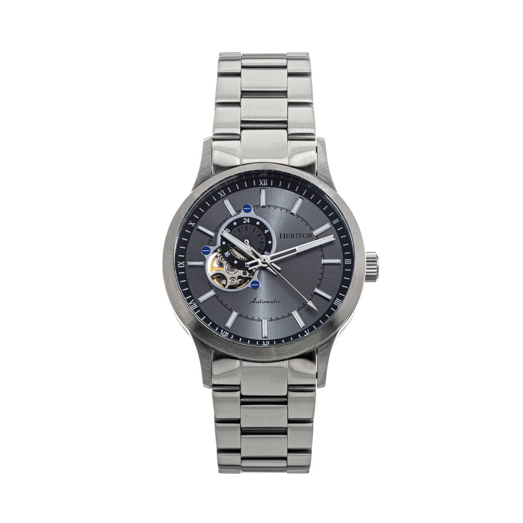 Heritor Automatic Oscar Semi-Skeleton Leather-Band Watch