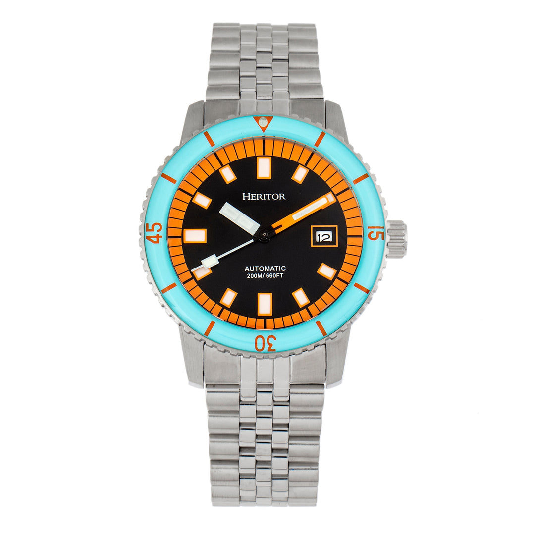 Heritor Automatic Edgard Bracelet Diver's Watch w/Date - Light Blue/Black