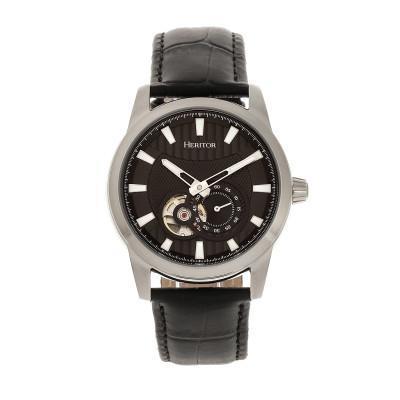 Heritor Automatic Davidson Semi-Skeleton Leather-Band Watch
