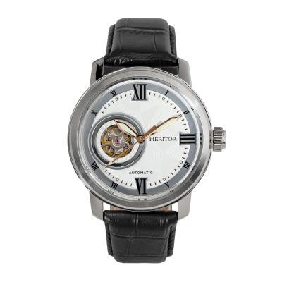 Heritor Automatic Maxim Semi-Skeleton Leather-Band Watch