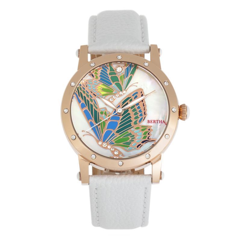 Bertha Isabella MOP Leather-Band Ladies Watch
