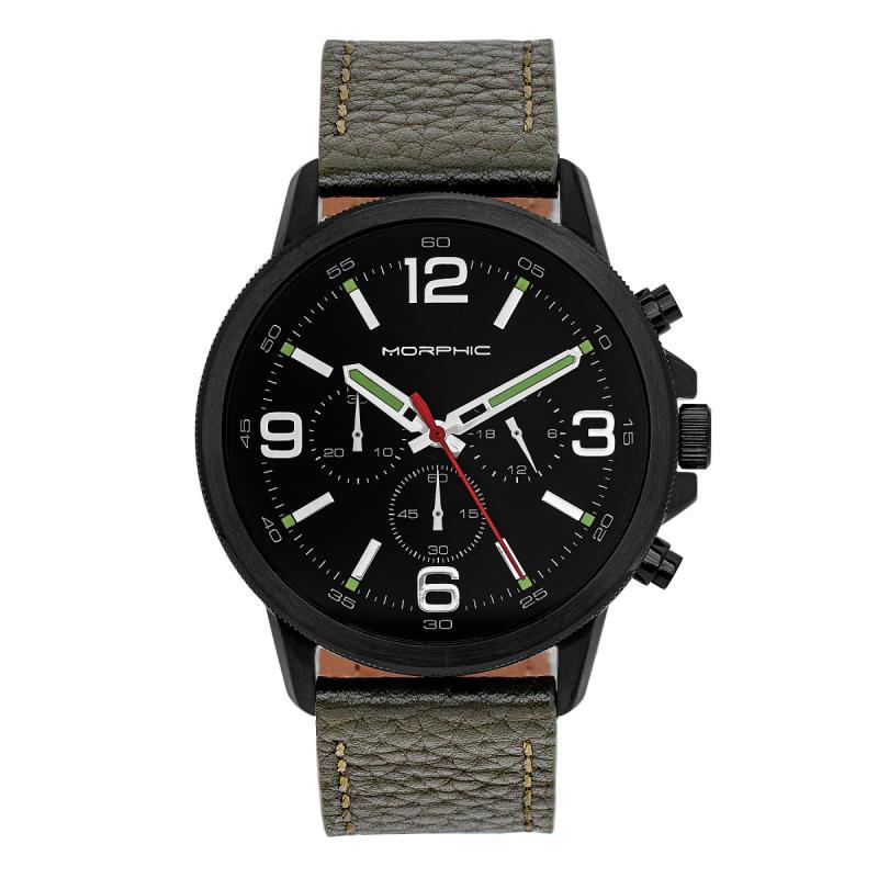 Morphic M86 Series Chronograph Leather-Band Watch