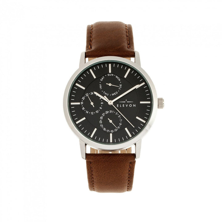 Elevon Lear Leather-Band Watch w/Day/Date
