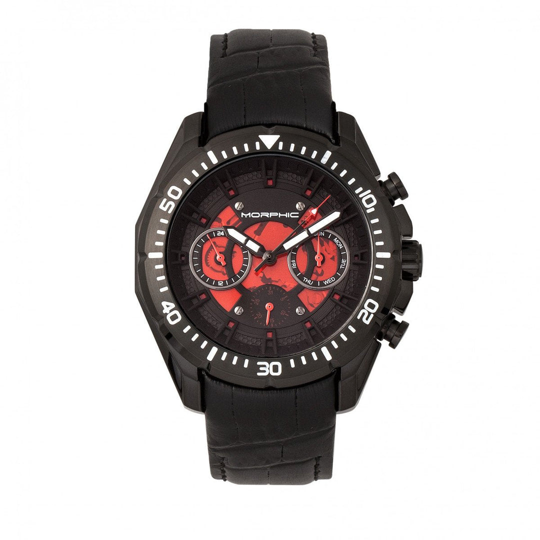 Morphic M66 Series Skeleton Dial Leather-Band Watch w/ Day/Date