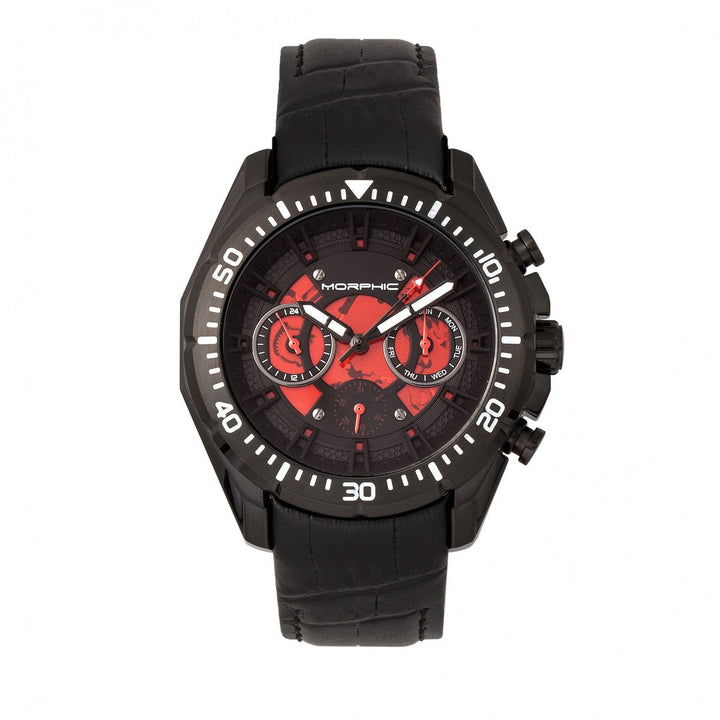 Morphic M66 Series Skeleton Dial Leather-Band Watch w/ Day/Date
