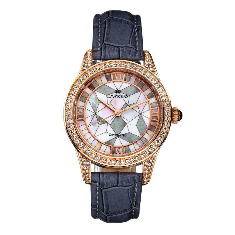 Empress Augusta Automatic Mosaic Mother-of-Pearl Leather-Band Watch